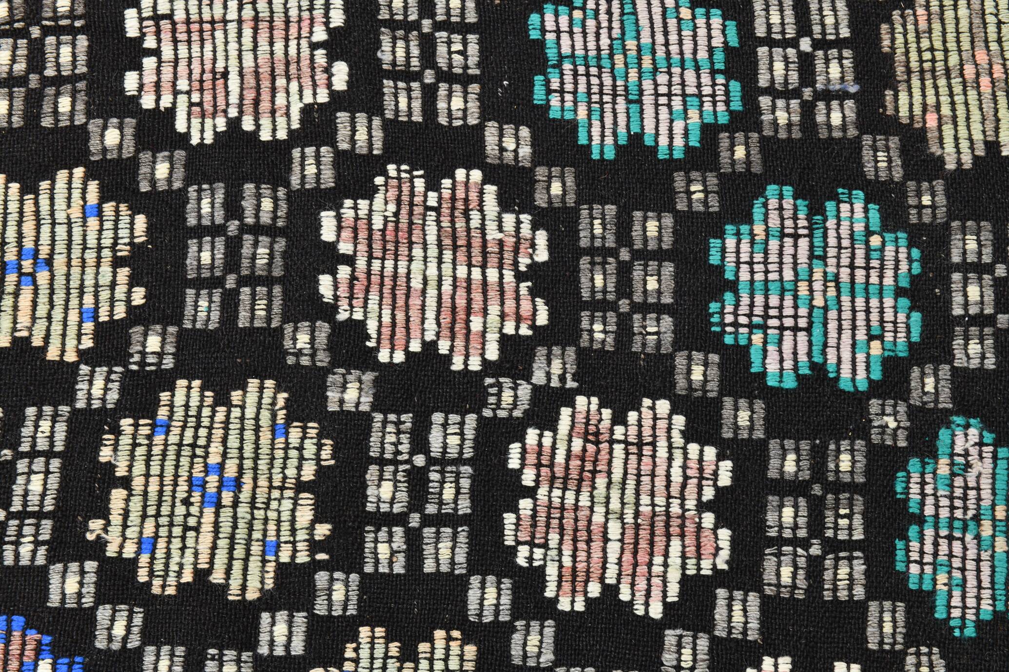 Blue & Black Handmade Wool Kilim Rug, 194x305Cm