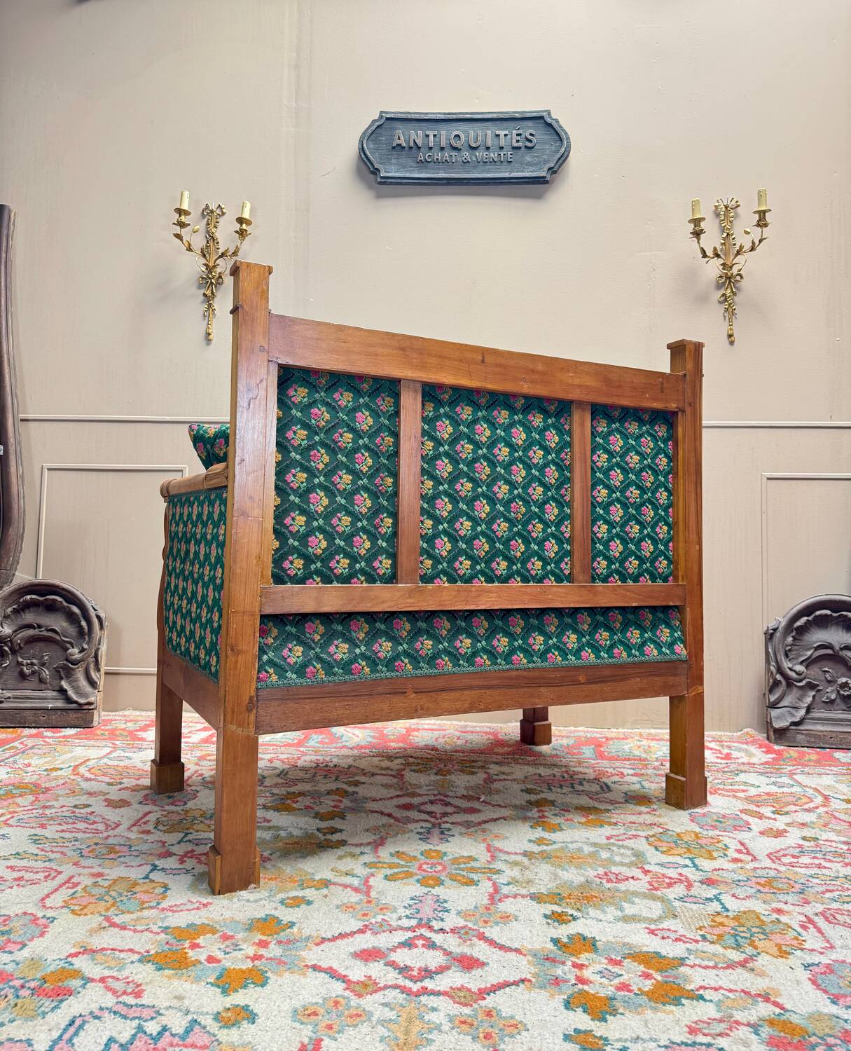 19th century Empire period cherry wood wall bench