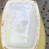 Yellow glazed ceramic slip vase with hawthorn pink flower motif