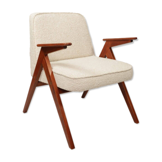 Bouclè Armchair by J. Chierowski, 1960 Poland, Wooden Armchair Scandinavian Design