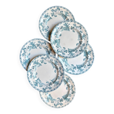 6 flat plates Longwy in blue ironstone, "Chartres" service.