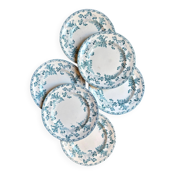 6 assiettes plates Longwy en terre de fer bleue, service "Chartres"