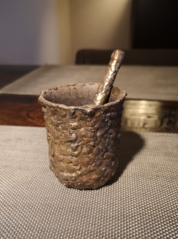 Patinated bronze spice mortar and pestle irregularly shaped - 1970s