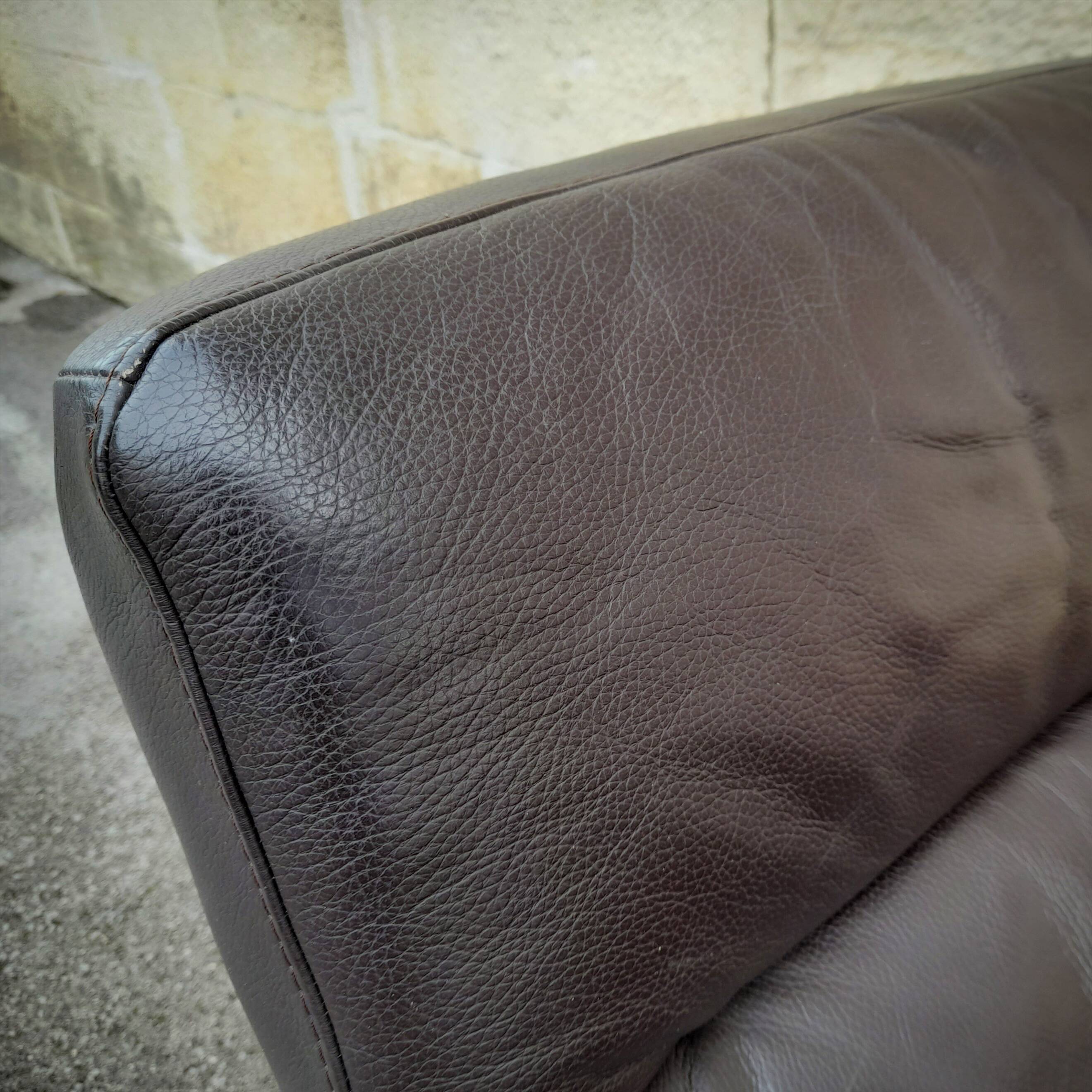 Pair of Scandinavian leather armchairs and ottoman, Ekornes, Norway, 1970s