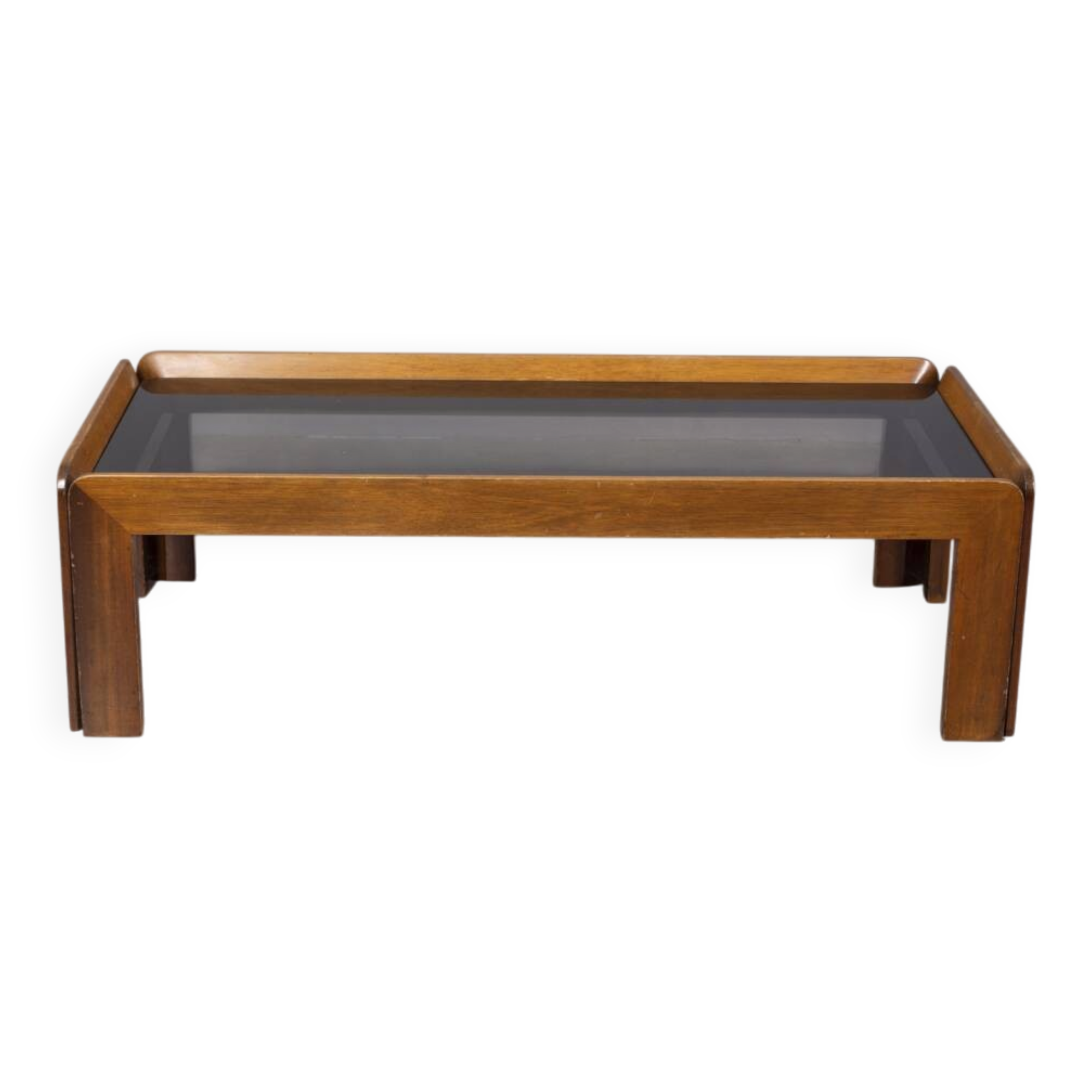 TABLE BASSE VINTAGE DES ANNÉES 1970 EN BOIS ET VERRE CONÇUE PAR AFRA ET TOBIA SCARPA