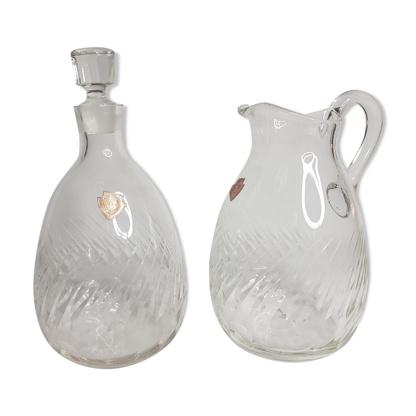 Bohemian crystal carafe and pitcher, 60s