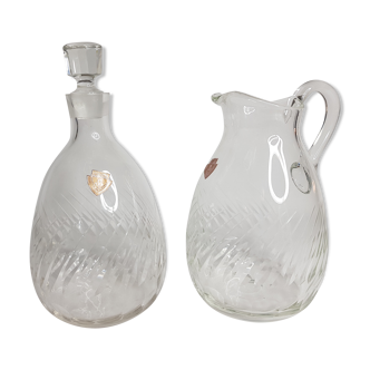 Carafe et pichet en cristal de bohème, années 60