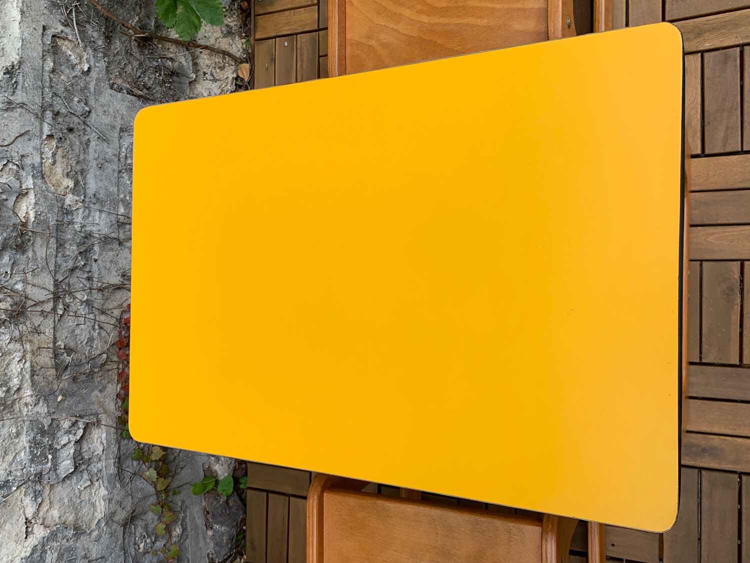 Children's wooden and formica desk and sled chairs 1970