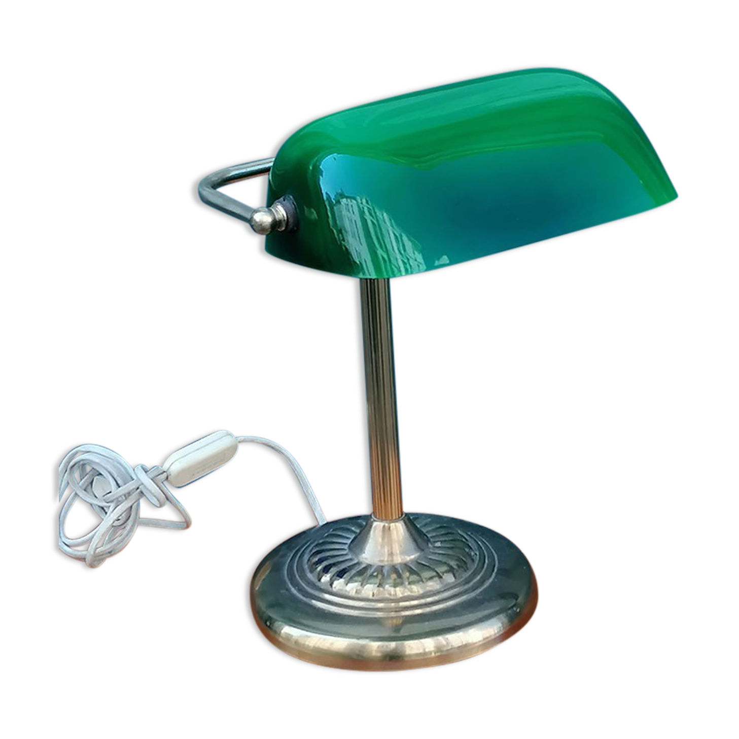 Notary lamp in brass and green opaline, 1950