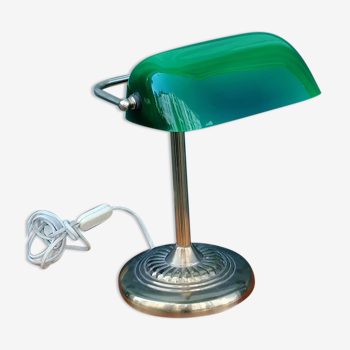 Lampe notaire en laiton et opaline verte, 1950