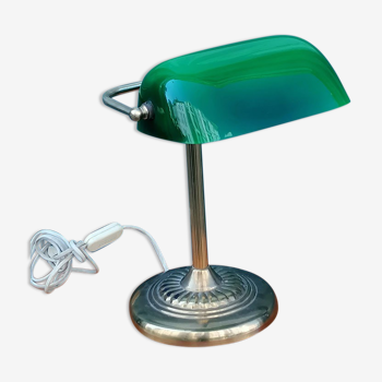 Notary lamp in brass and green opaline, 1950