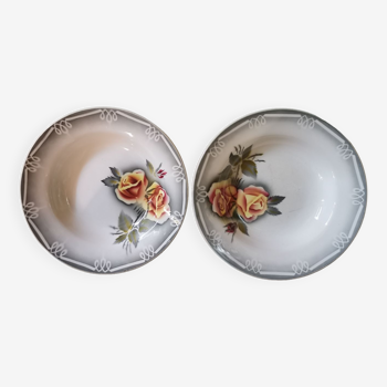 Set of 2 vintage soup plates with flower pattern Sarreguemines Digoin France dilou