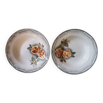 Lot de 2 assiettes creuses vintage motif fleurs Sarreguemines Digoin France dilou