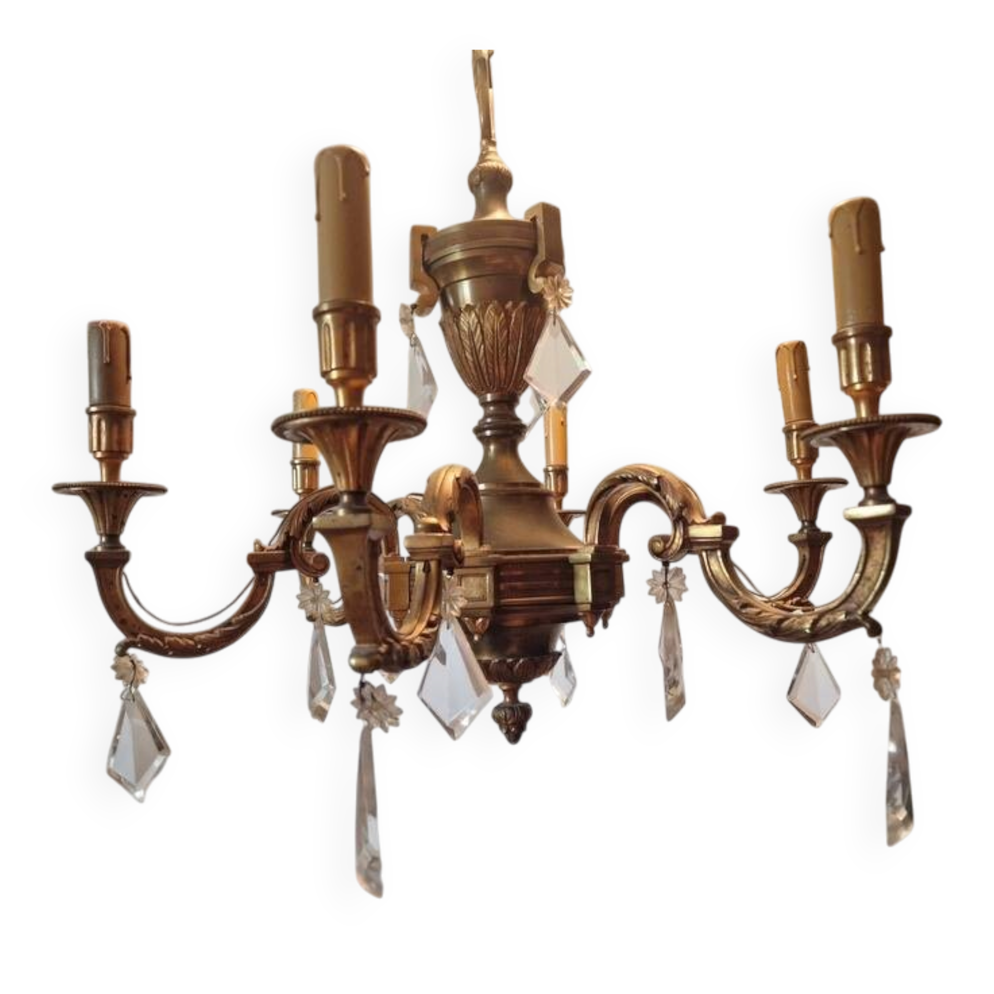 Lucien Gau, bronze worker since 1860 - Bronze chandelier with crystal pendants