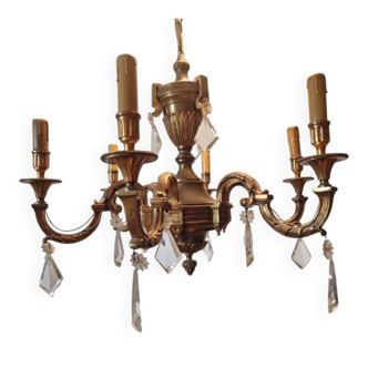 Lucien Gau, bronze worker since 1860 - Bronze chandelier with crystal pendants