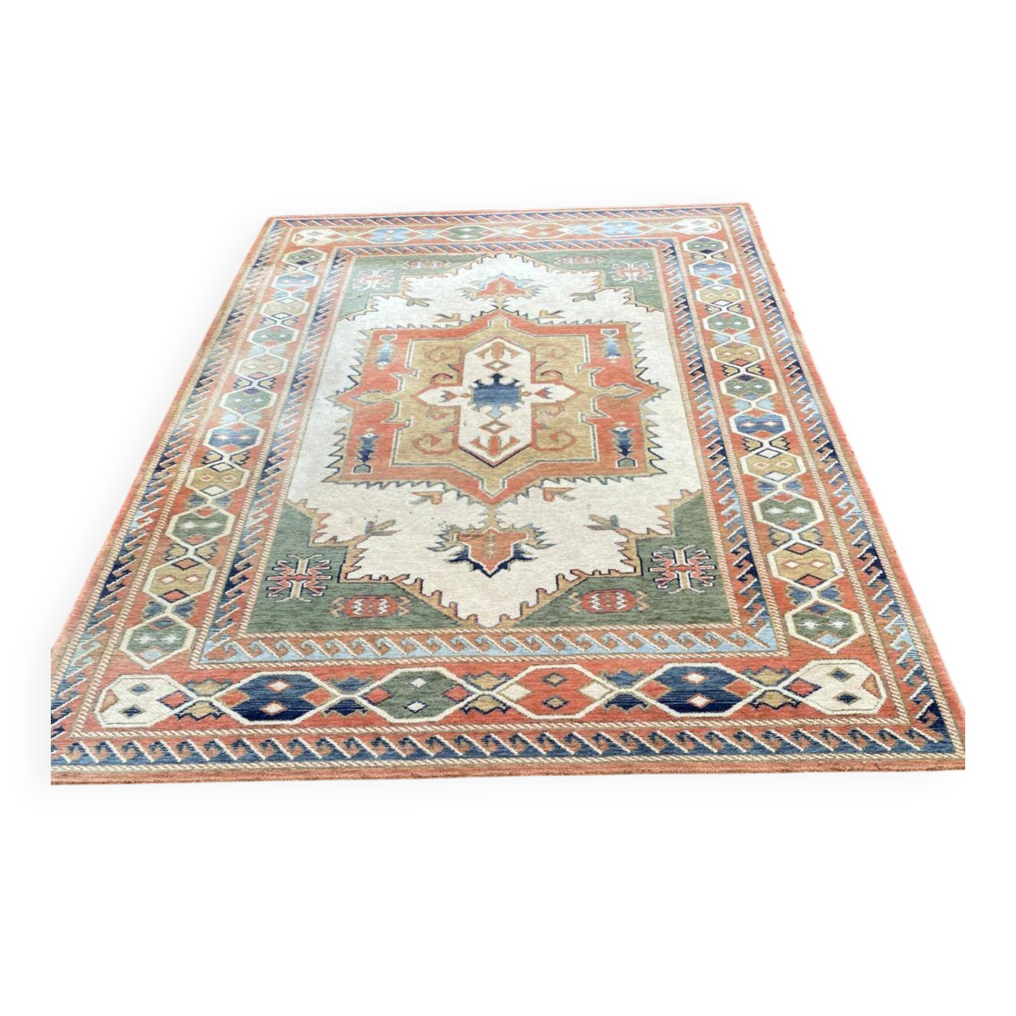 Large oriental wool rug with terracotta geometric patterns 200x300cm