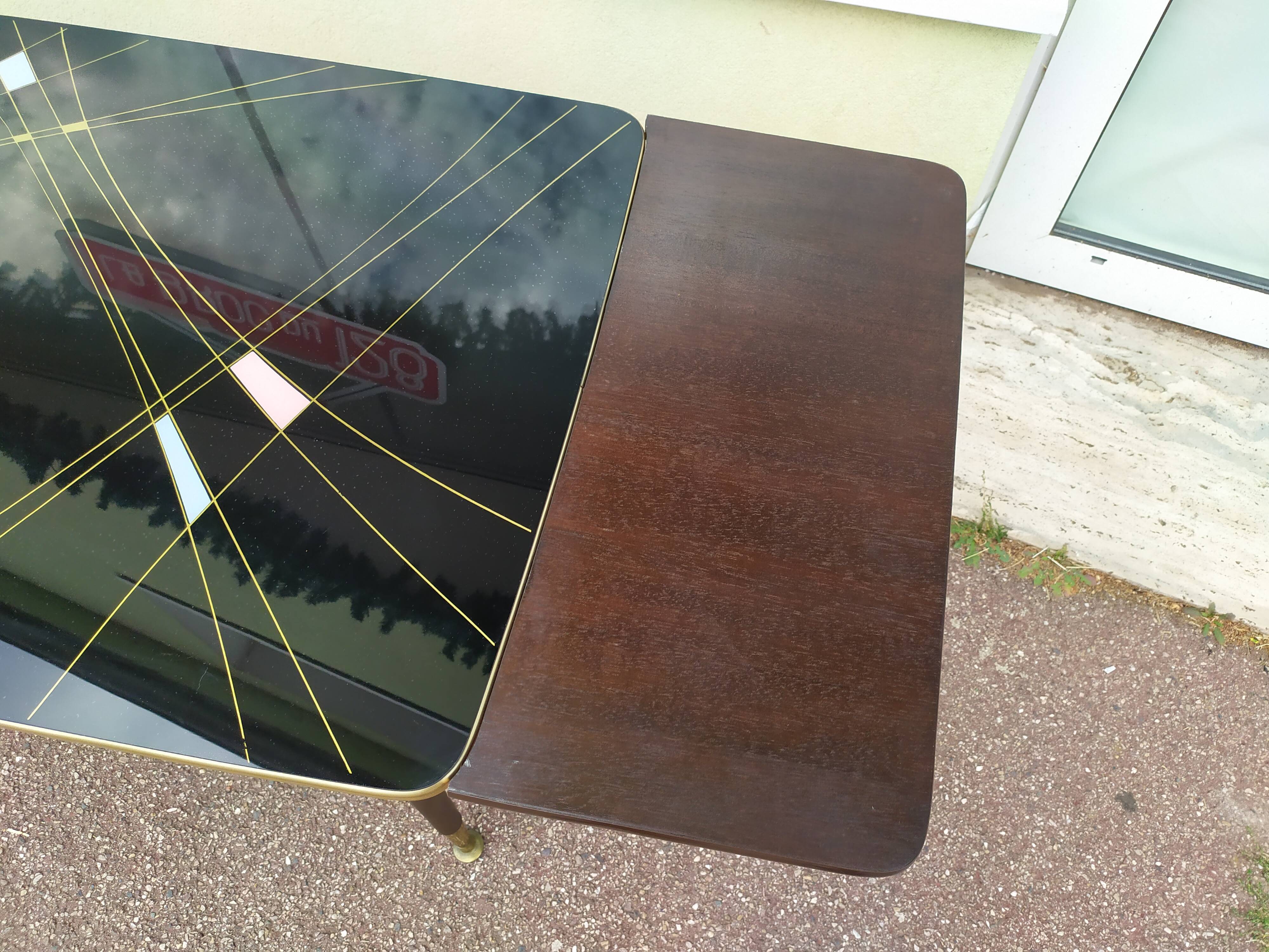 Table mid-low formica feet compass glass tray - vintage 1960