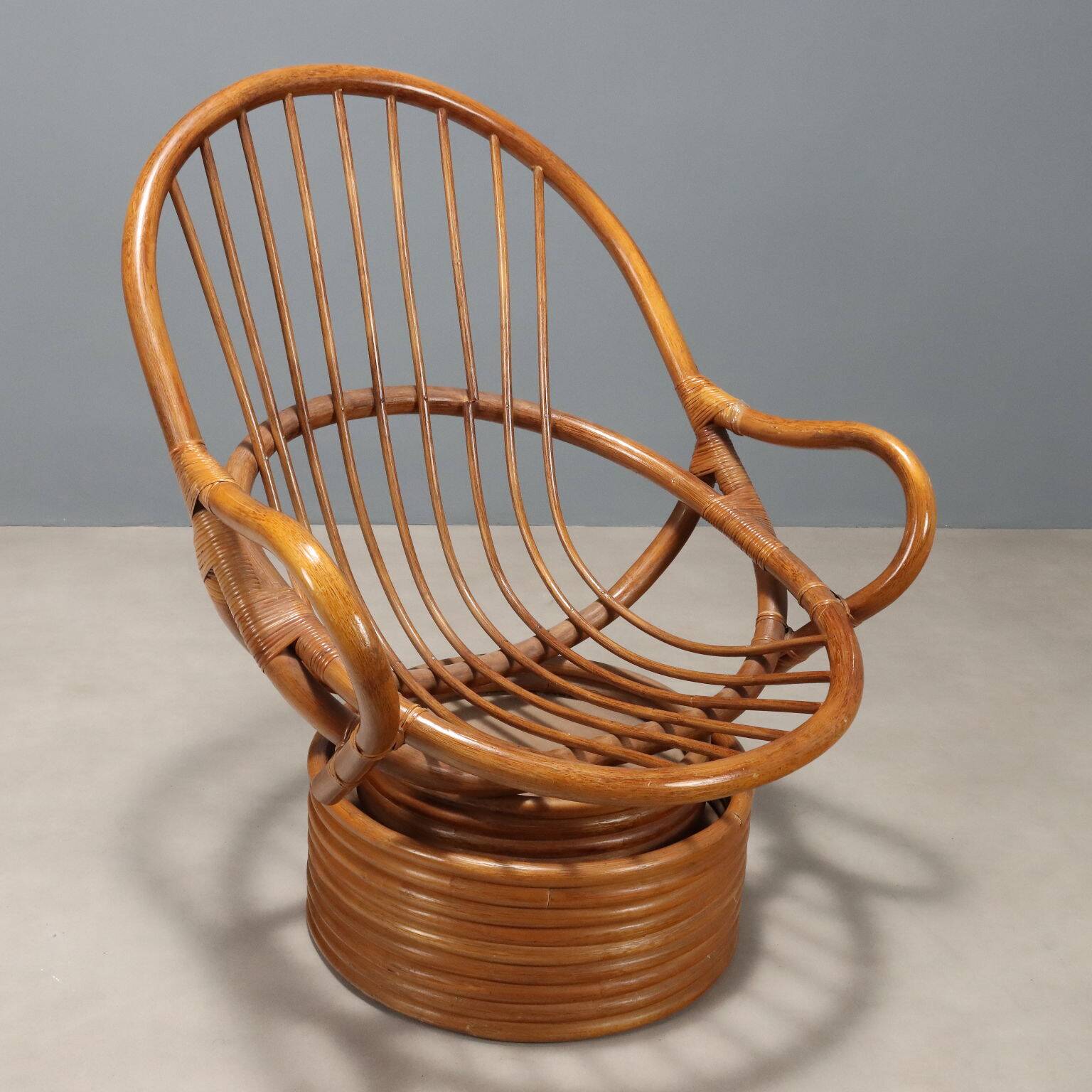 Pair of swivel armchairs in bamboo, 1960s