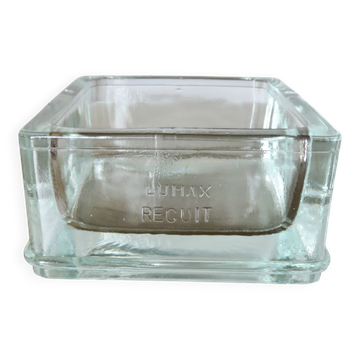 Glass block, ashtray, signed LUMAX, annealed, 1940s 50s, Le Corbusier