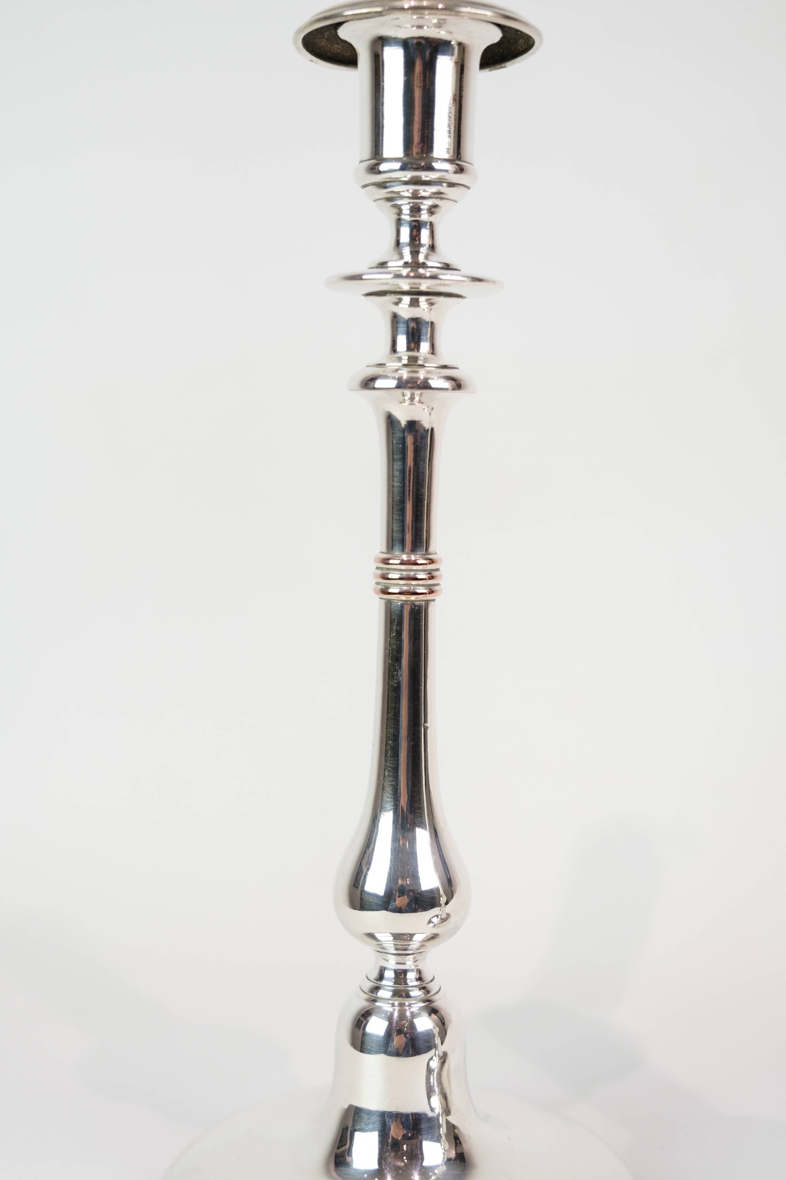 Set Of 2 Candlesticks Made In Silver Plated Brass Stamped I.P.O Hansen From 1890s