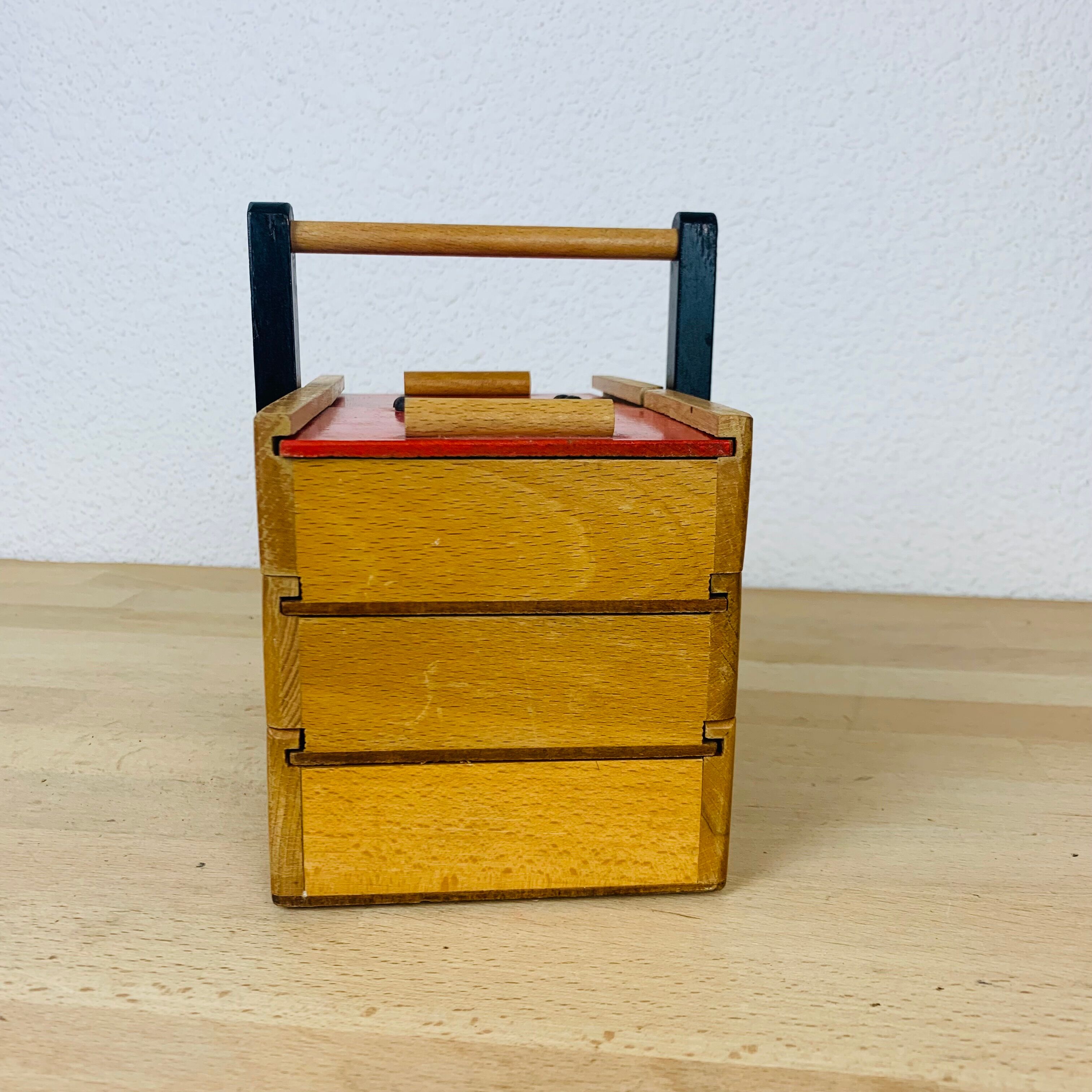 Red 50s wood worker, sewing box