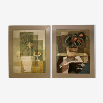 Pair of framed oils on wood