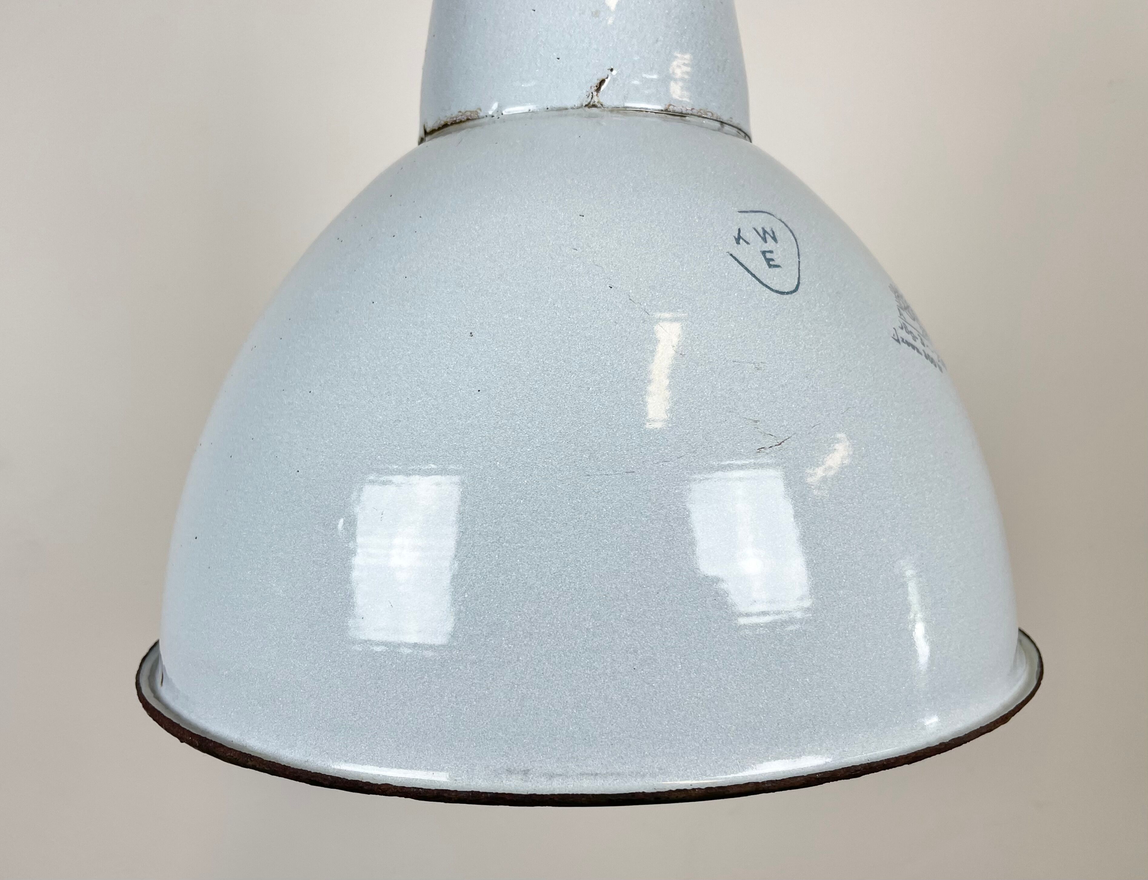 Industrial Grey Enamel Pendant Lamp, 1960s