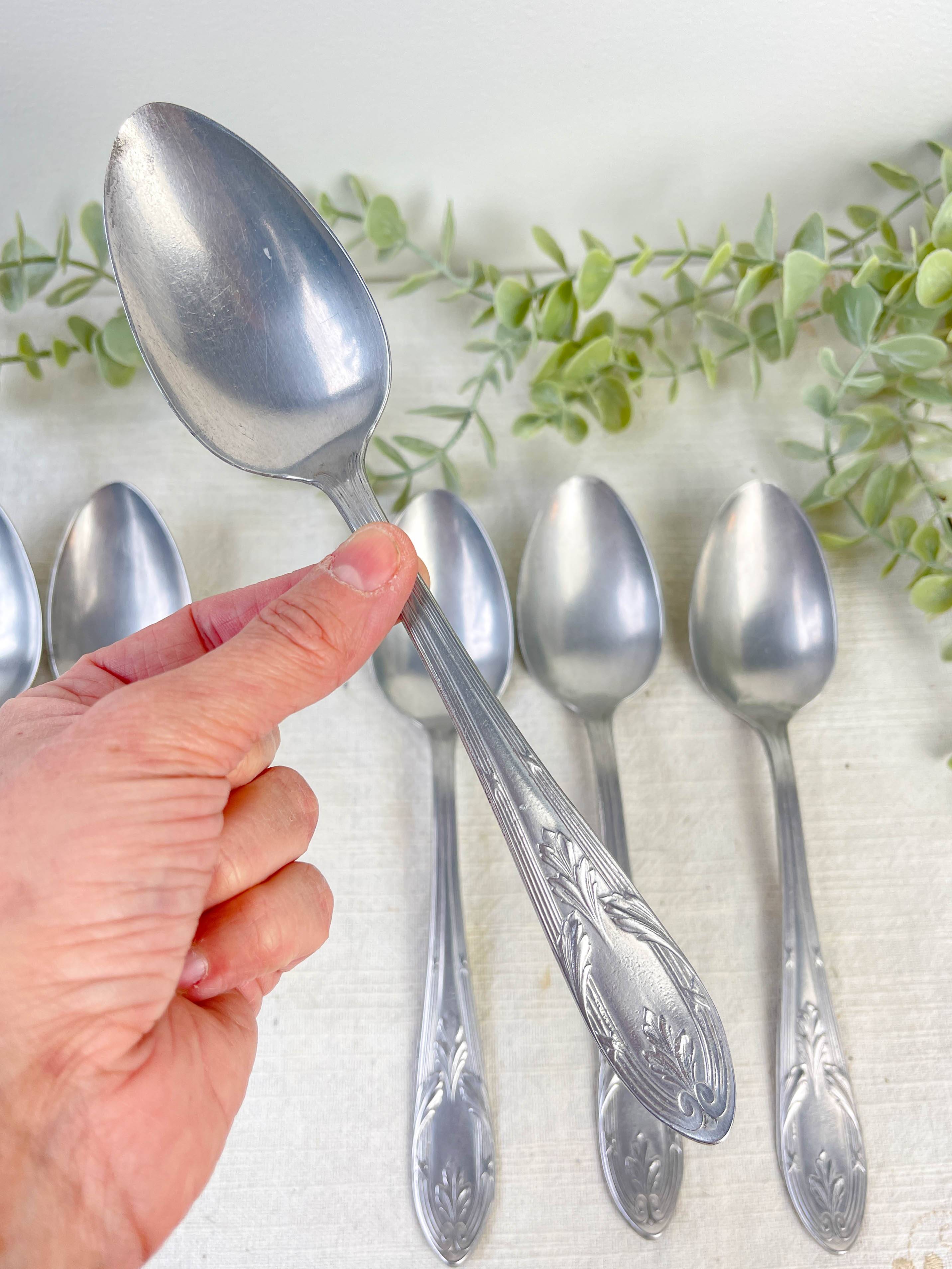 Set of 7 Vintage Silver Aluminum Nickel Soup Spoons