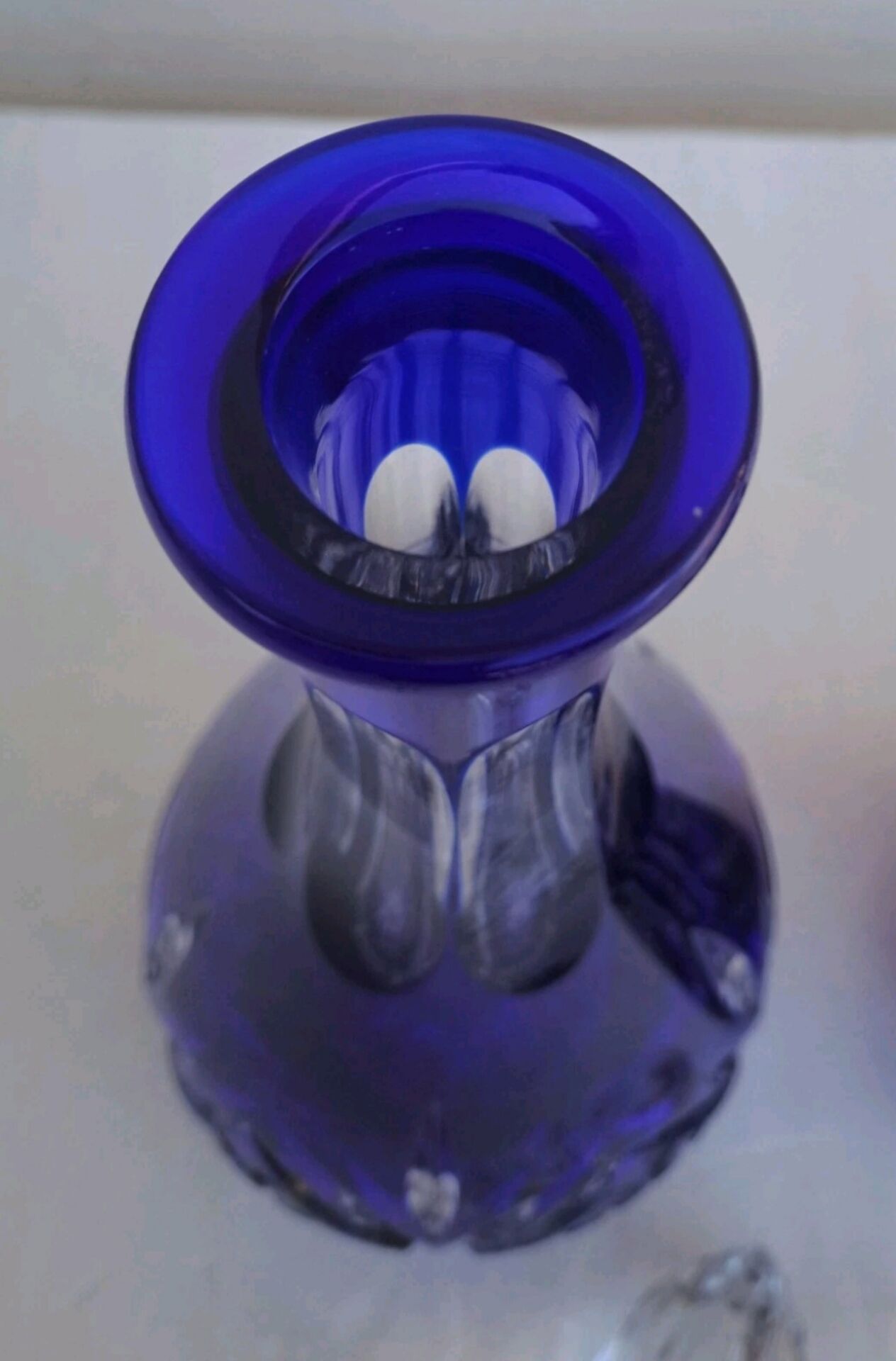 Pair of cobalt blue crystal carafes