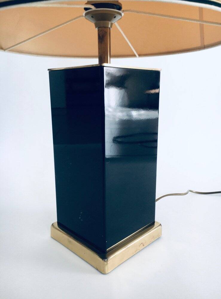 Hollywood Regency Style Black & Gold Square Table Lamp, 1970s