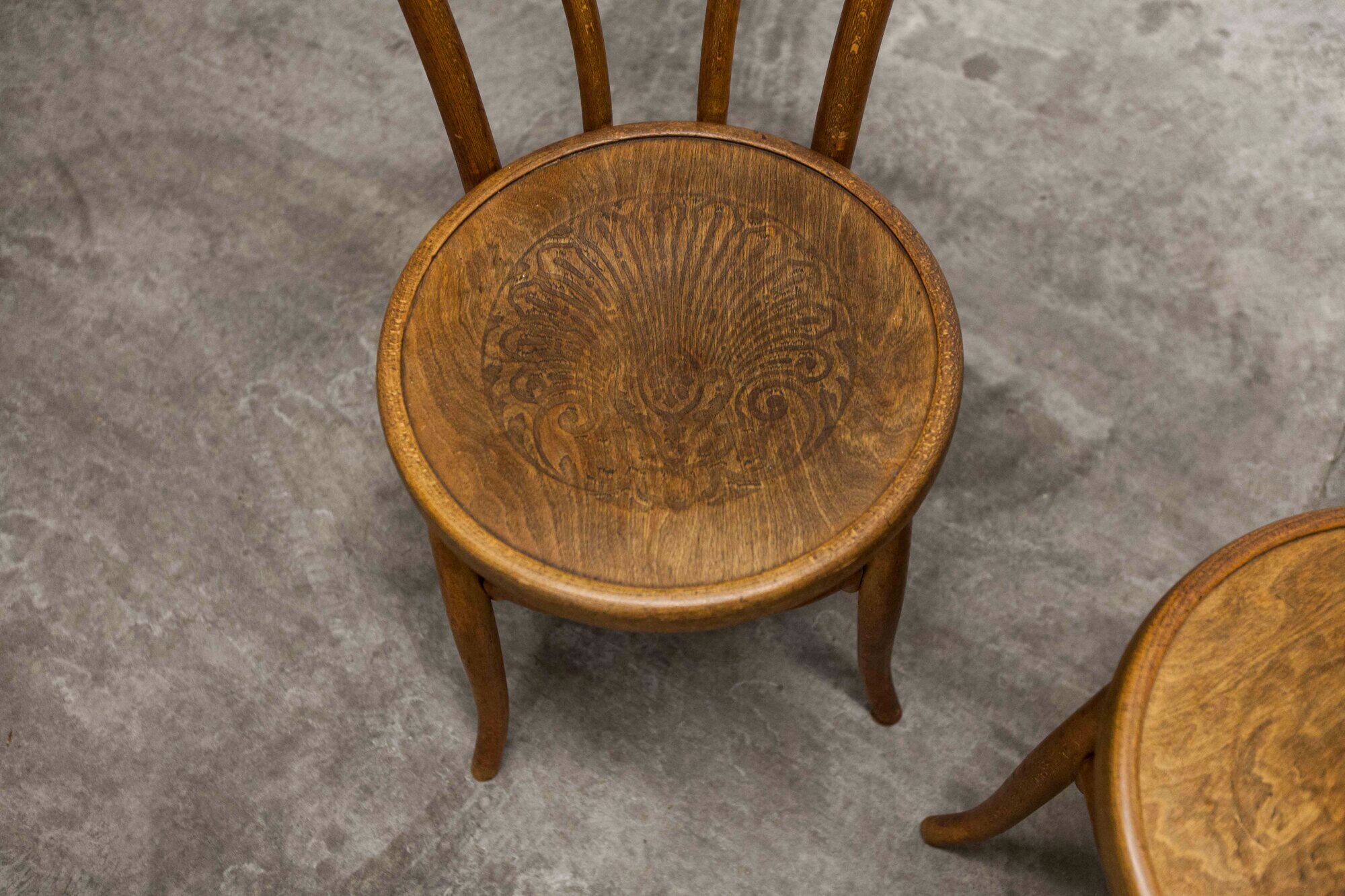 Pair of bistro chairs Fischel 1930 curved wood