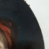 Antique pastel portrait of a young girl, oval painting, countryside decoration, 19th century