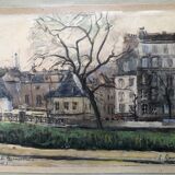 Watercolor on paper: rue des bernardins paris signed rouxel 1944, frame, quai tournelle seine 75