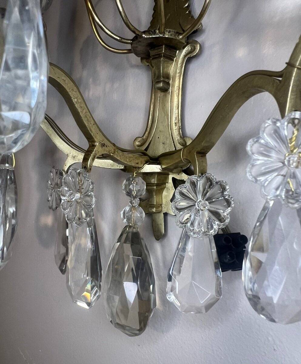 Applique XIXe siècle, bronze et pampilles en cristal