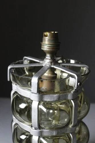 Vintage brutalist lamp with double lighting, blown glass in a cage, 20th-century design.