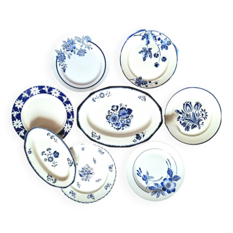 Mismatched antique flat plates accompanied by dishes.