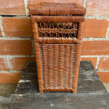Antique basket, tall wicker woven bread basket, vintage laundry basket