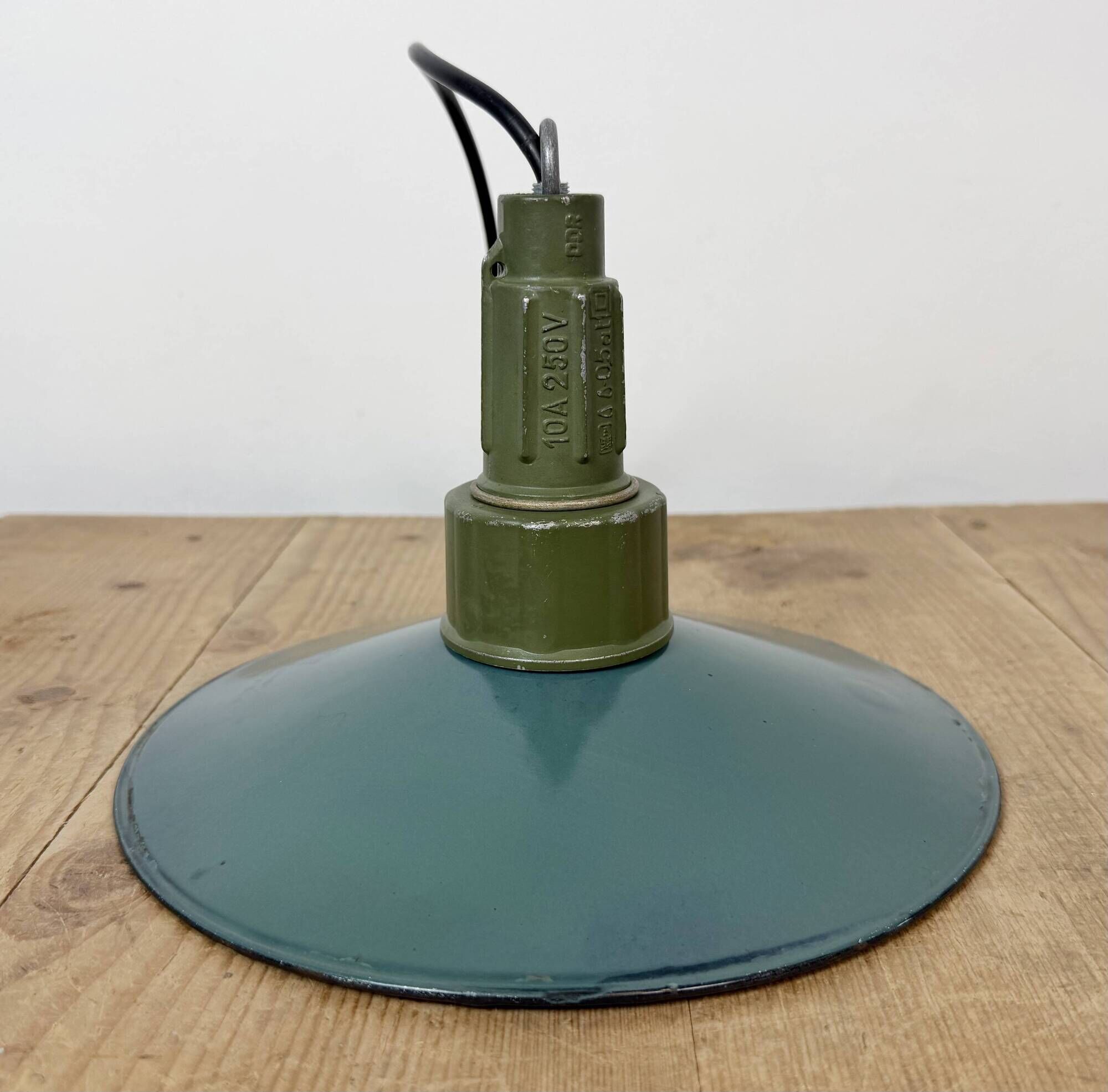 Industrial Petrol Enamel Military Pendant Lamp with Cast Aluminium Top