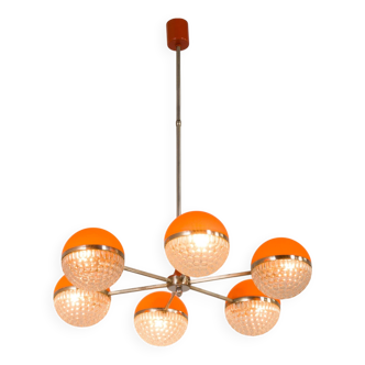 Italian Space Age chandelier with crystal glass shades, 1970s