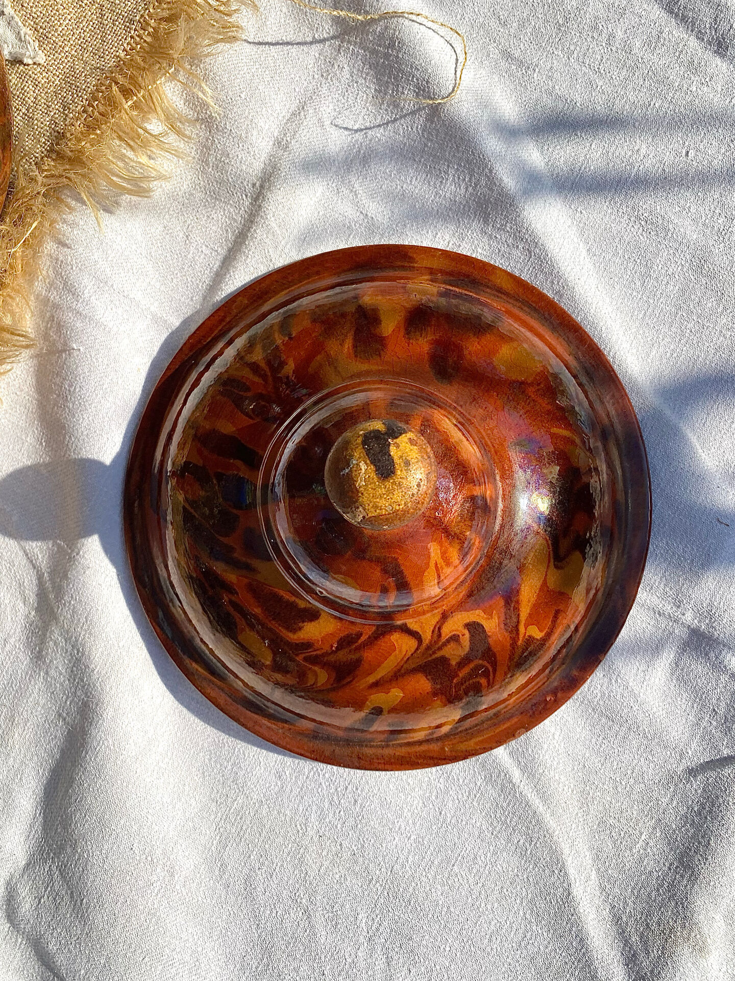 Antique marbled glazed earthenware soup tureen from the southwest, 18th century.