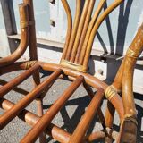 Vintage rattan and glass set - round table + 4 chairs