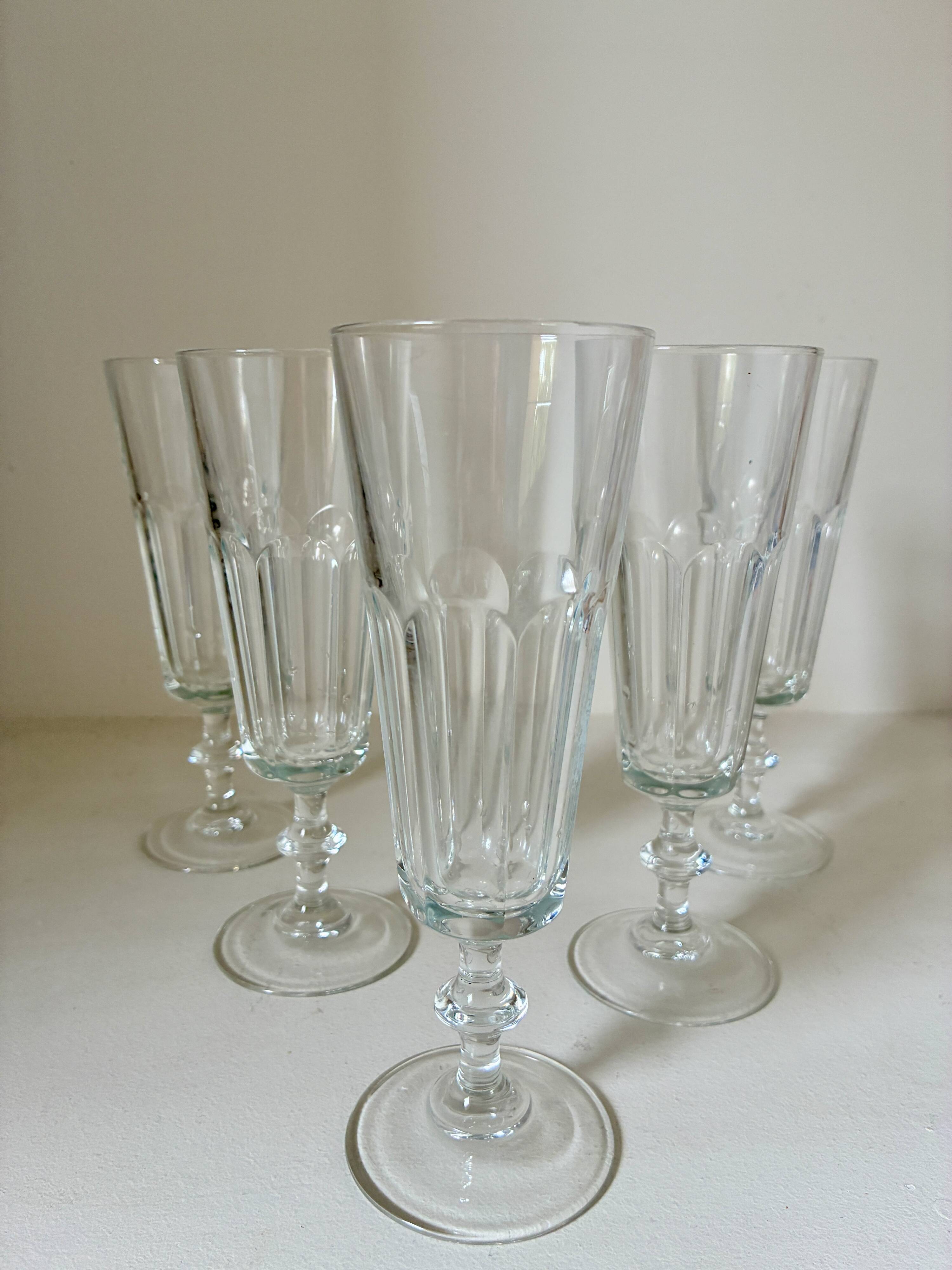 Set of antique faceted champagne flutes