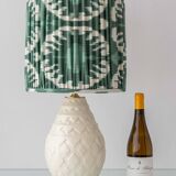 Art Deco table lamp by Charles Catteau for Boch Frères "Pineapple" with new Ikat silk shade.