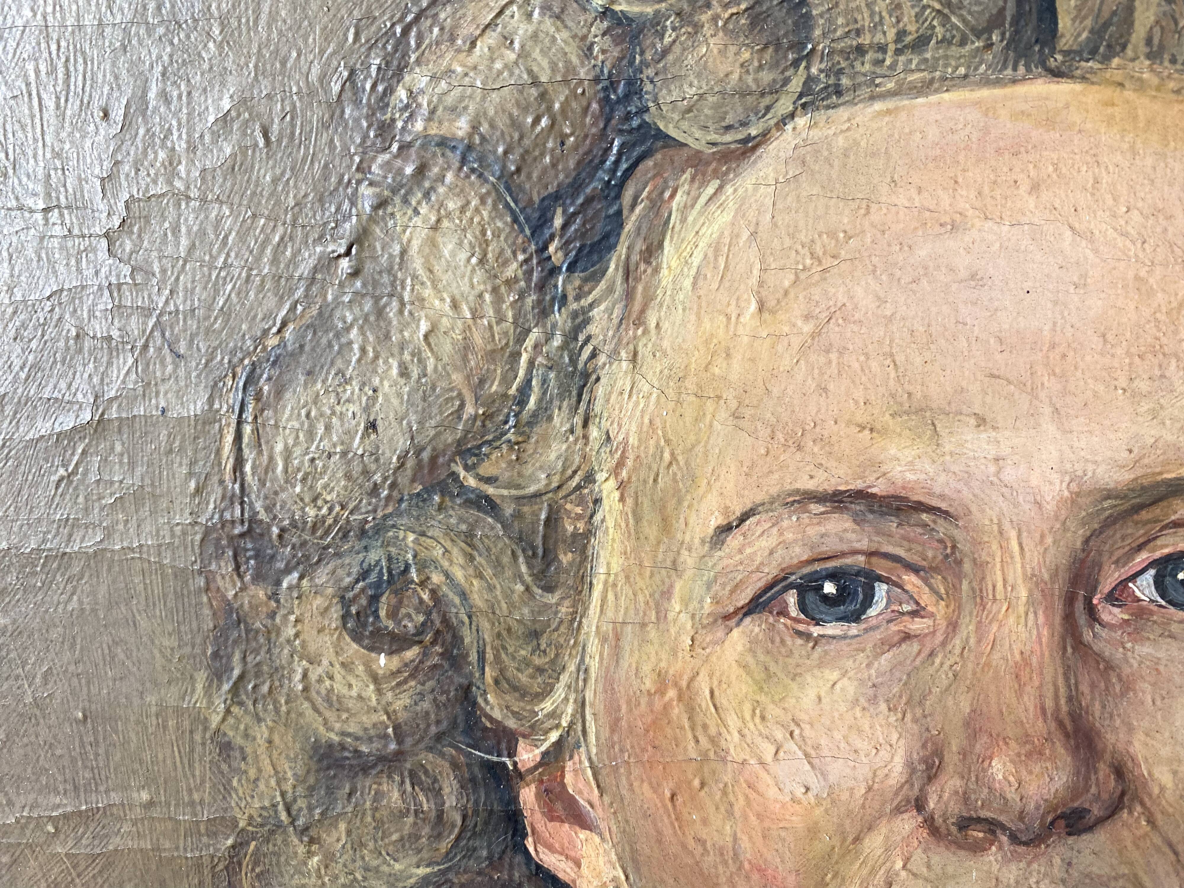 Oil portrait on canvas of an elegant vintage woman 50s