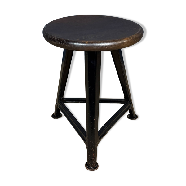 Tabouret Rowac noir non marqué avec assise en bois foncé