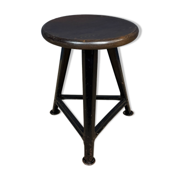 Tabouret Rowac noir non marqué avec assise en bois foncé