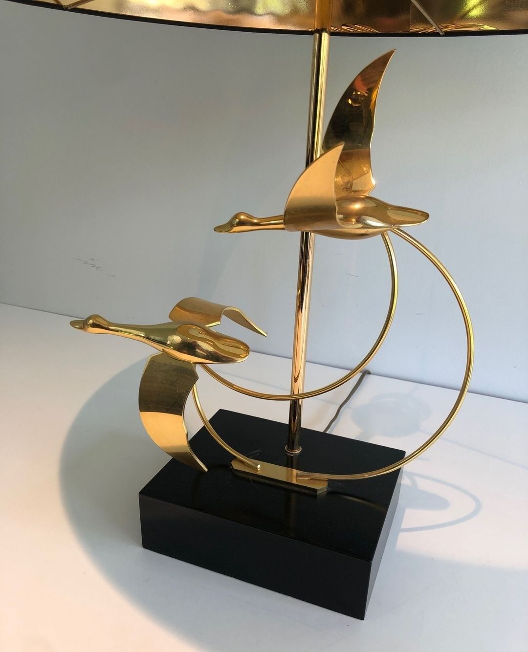 Brass Table Lamp with Wild Goose Flight, French Work, circa 1970