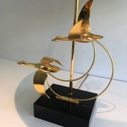 Brass Table Lamp with Wild Goose Flight, French Work, circa 1970