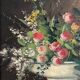 Old oil painting on wood of a bouquet of flowers signed Petit.