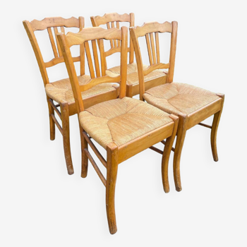 4 old straw chairs in blond beech